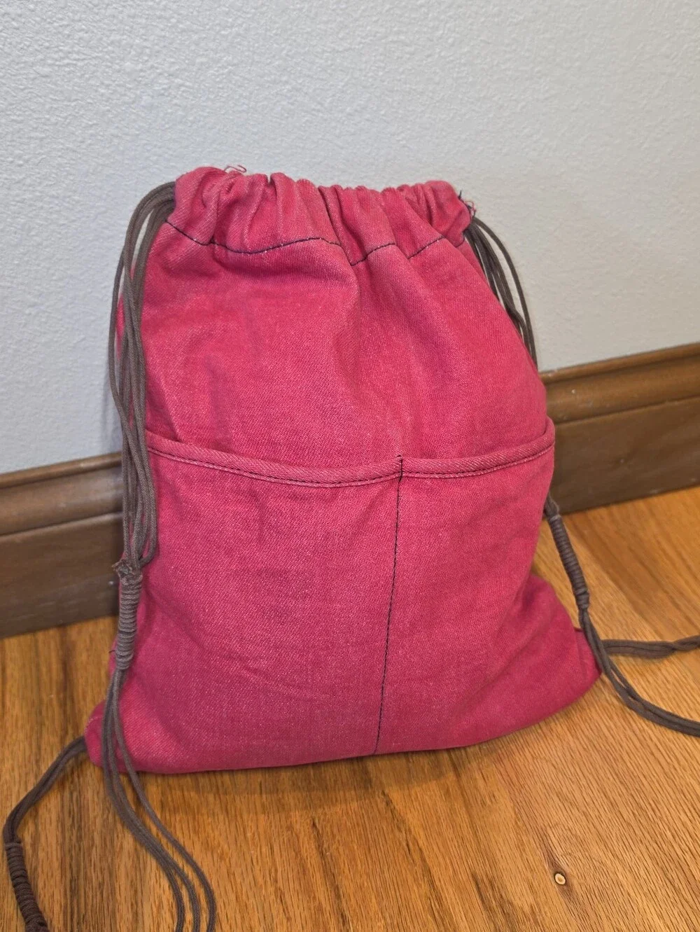 Vintage Red Drawstring Canvas Backpack